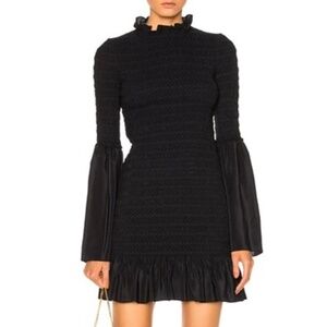 Stella McCartney Silk Rouched ruffle bottom bell sleeve Navy Dress SZ 4